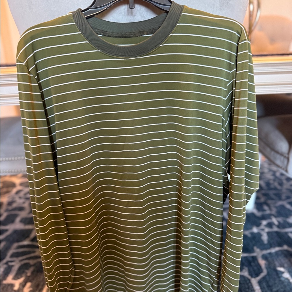 Patagonia Olive Green Striped Long Sleeve Tee